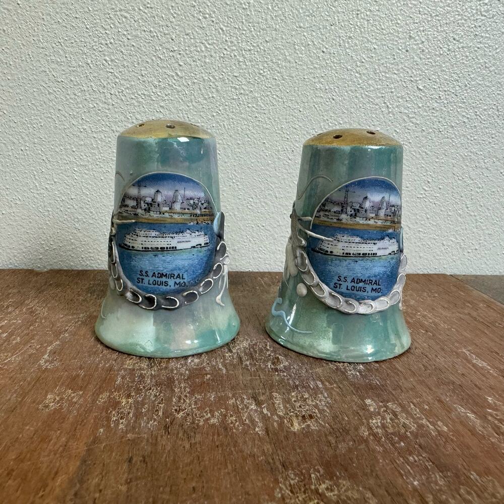 Japan Moriage Dragon Porcelain Salt & Pepper Shakers SS Admiral St. Louis, MO